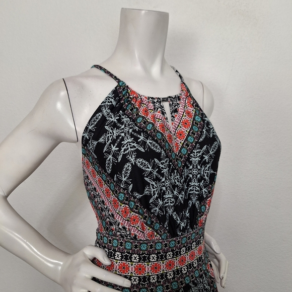 B. Calm Black Muti Keyhole Floral Boho Romantic Halter Neck Maxi Dress Size XL - Picture 5 of 13